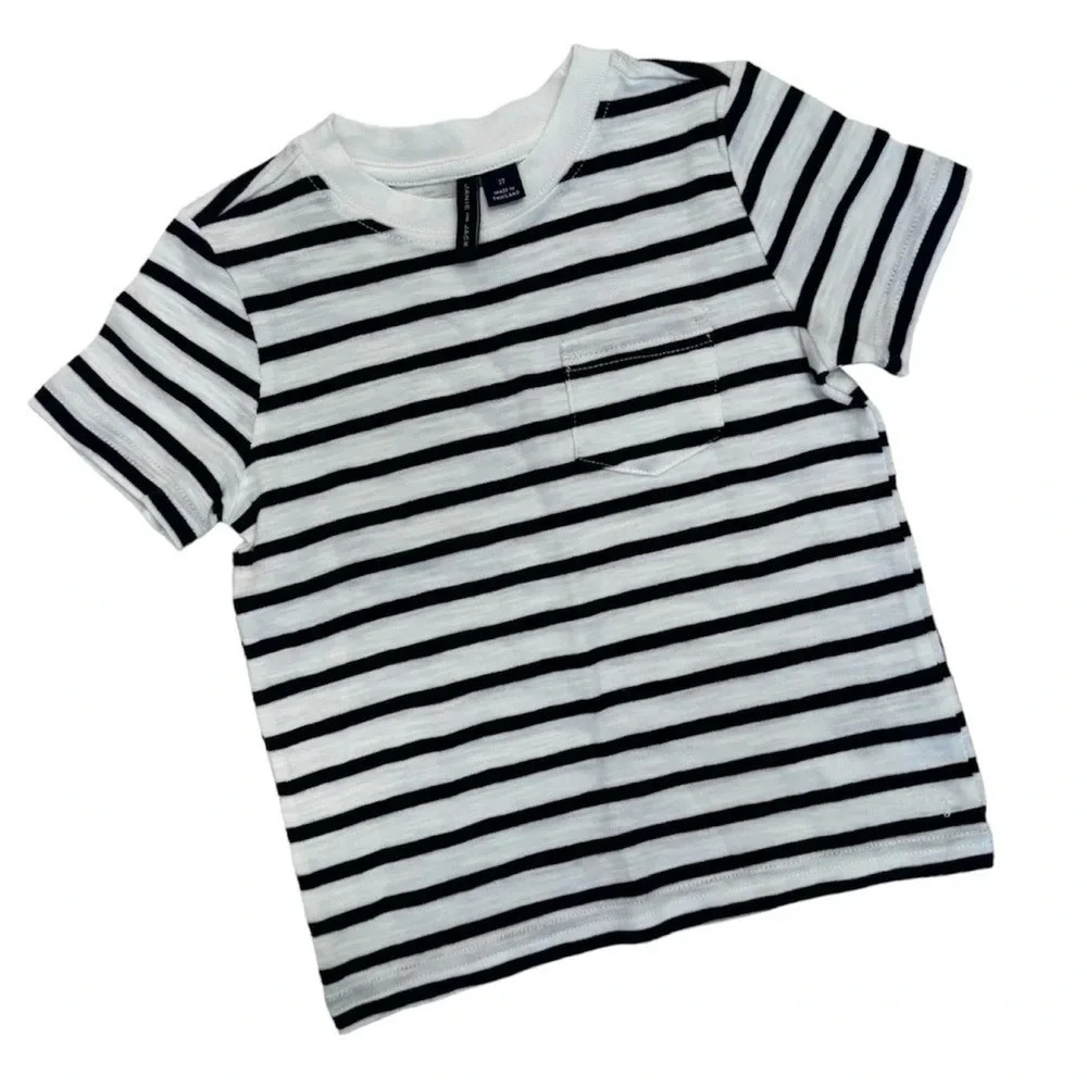 Janie and Jack Navy Striped Short Sleeve Pocket Shirt